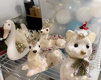 Glitter Christmas deer and swan figures