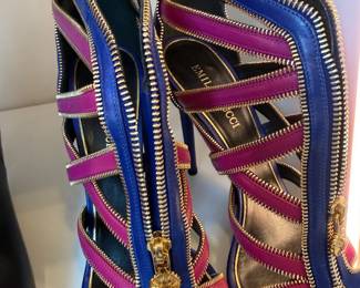 Emilio Pucci blue and magenta zipper cage sandals