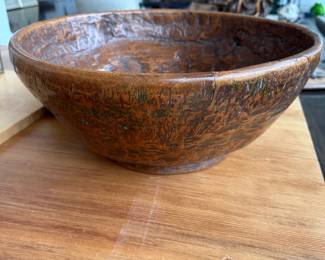 Large carved wood bowl, burl grain