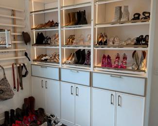Designer shoes and boots collection, closet shelves