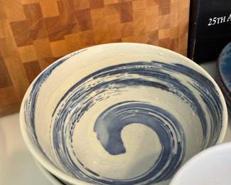 Blue swirl glazed stoneware bowl