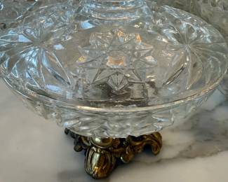 Cut glass compote on brass footed base