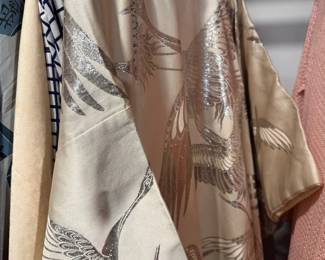 Cream silk crane print kimono