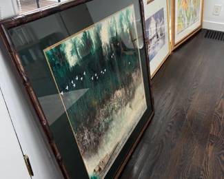 Framed landscape paintings and watercolors