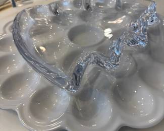 Glass deviled egg serving platter