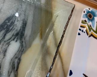 Marble serving board with glass tray