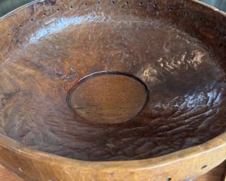 Primitive carved wood bowl, wide rim