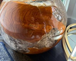 Burl wood and resin sphere sculpture