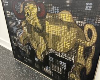 Framed gold elephant art panel