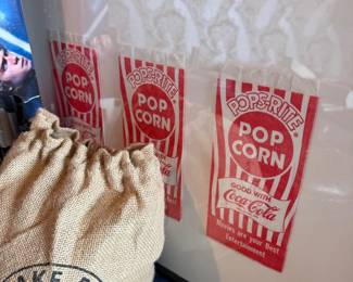 Coca-Cola popcorn bags and burlap sacks