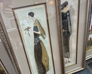 Pair of framed Art Deco fashion illustrations