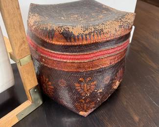 Antique painted hide trunk