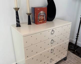 Hollywood Regency studded white chest of drawers