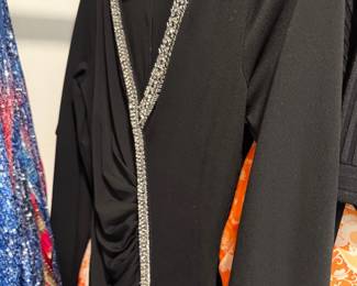 Black draped dress with crystal trim