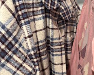 Plaid flannel shirts and knit tops