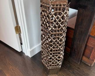 Carved wood lattice column pedestal