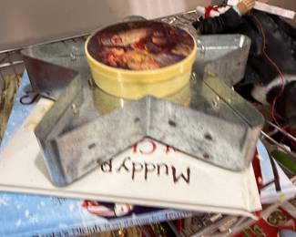 Galvanized metal tray and holiday decor