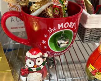 Holiday mug and Christmas figurines