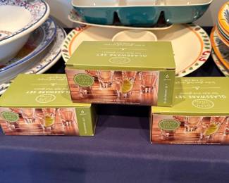 Boxed glassware sets and serving dishes