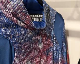 Versace Jeans Couture metallic knit cowl neck top