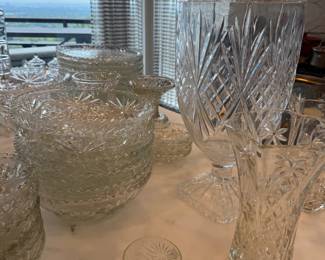 Cut glass vases and bowls