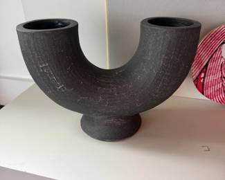 Black ceramic U-form sculptural vase