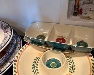 Ceramic divided serving dish and plates