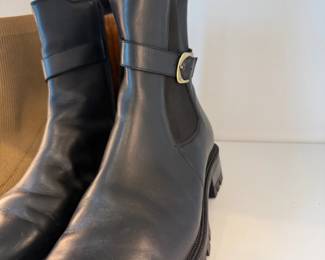 Black leather buckle ankle boots
