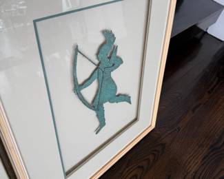 Framed verdigris archer figure wall art