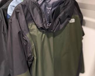 The North Face rain jackets, olive and navy