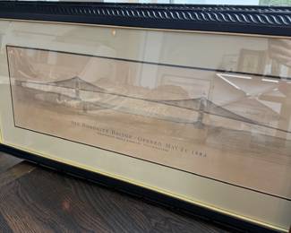 Framed Brooklyn Bridge architectural print, 1883