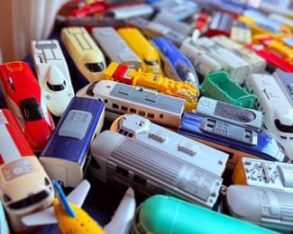Toy bullet trains and die-cast vehicles