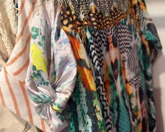 Feather and floral print silk blouses