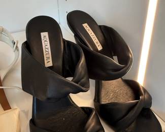 Aquazzura black leather twist mules