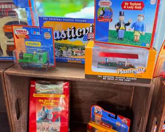 Plasticville buildings and Thomas trains, boxed