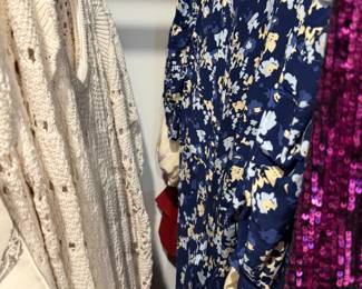 Navy floral dress and sequined dress