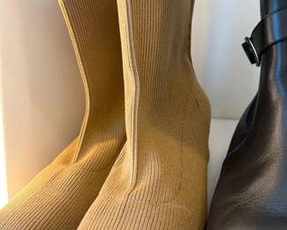 Olive knit sock boots and black leather boots
