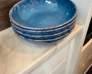 Blue glazed stoneware bowls, set