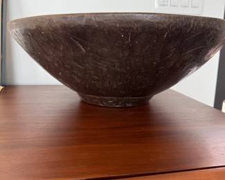 Large carved dark wood dough bowl