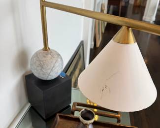 Modern brass task lamp, marble ball counterweight