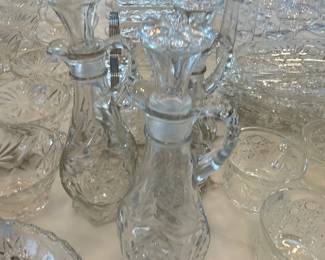 Cut glass cruets and decanters
