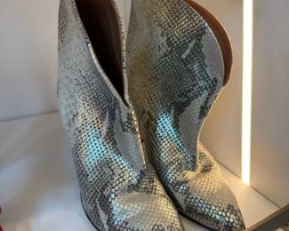 Metallic python print ankle boots