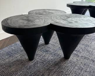 Sculptural cluster coffee table, three carved tops