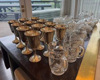 Silverplate goblets and pressed glass collection