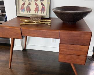 Mid-century modern walnut desk, tapered legs