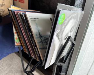 Vinyl LP record collection in rack