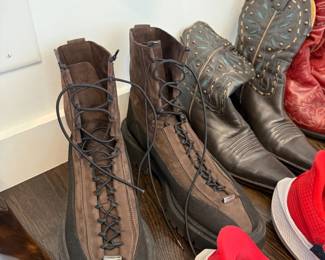 Men's suede boots and tooled leather cowboy boots