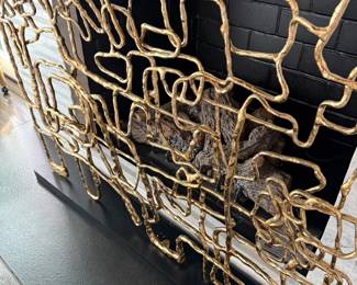 Sculptural gold gilt freeform fireplace screen