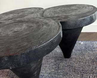 Cluster coffee table detail, carved wood tops