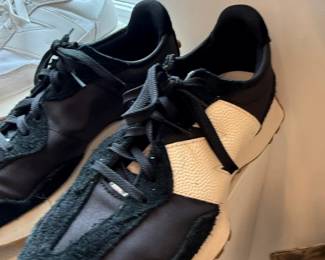 Black leather and shearling sneakers